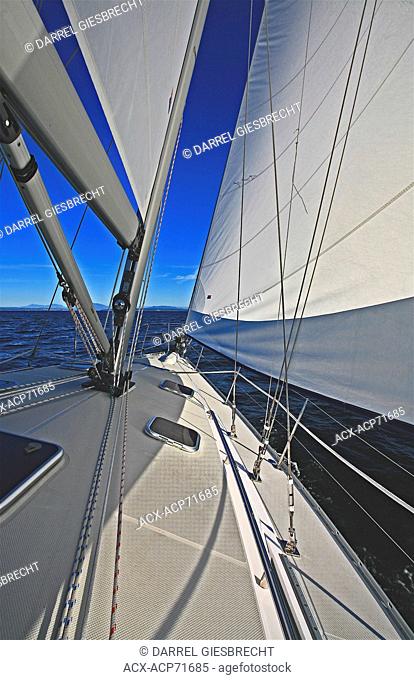 a close in shot of sailboat sailing across Georgia Strait, Vancouver Island, British Columbia, Canada, Darrel Giesbrecht.jpg