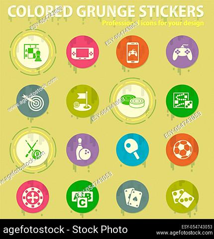 games and promotions colored grunge icons with sweats glue for design web and mobile applications