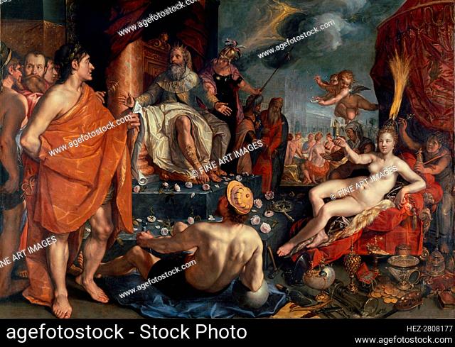 Hermes presenting Pandora to King Epimetheus , 1611. Creator: Goltzius, Hendrick (1558-1617)
