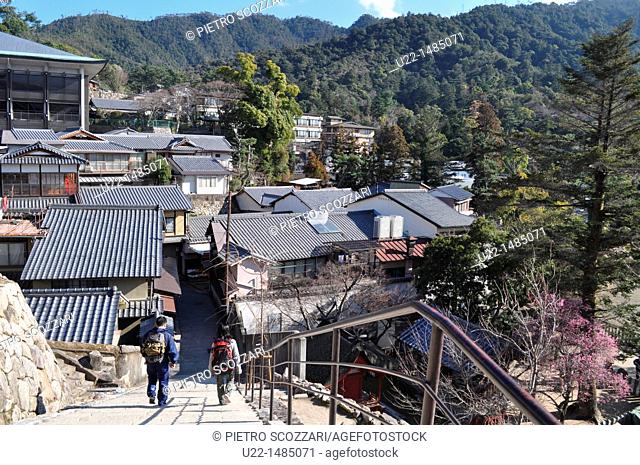 Miyajima (Japan): view of the town and staircase to the Senjo-kaku shrine