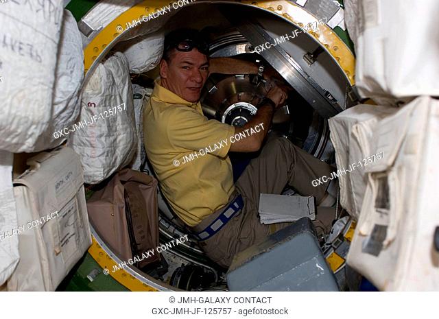 As part of inverse activities onboard the International Space Station, European Space Agency astronaut Paolo Nespoli, Expedition 26 flight engineer