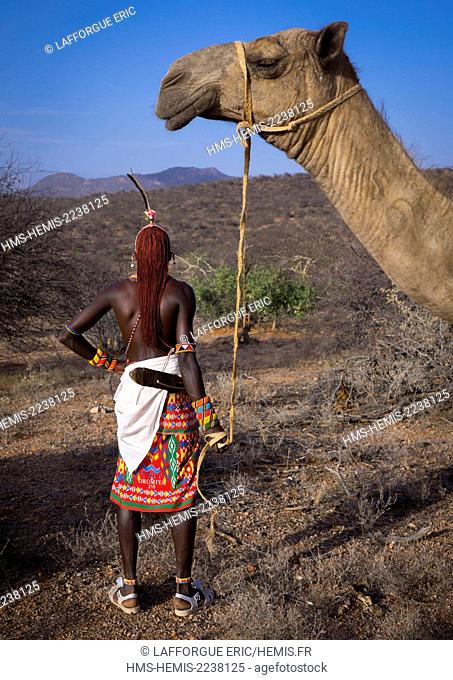 Kenya, Samburu County, Samburu National Reserve, rendille tribesman with his camel