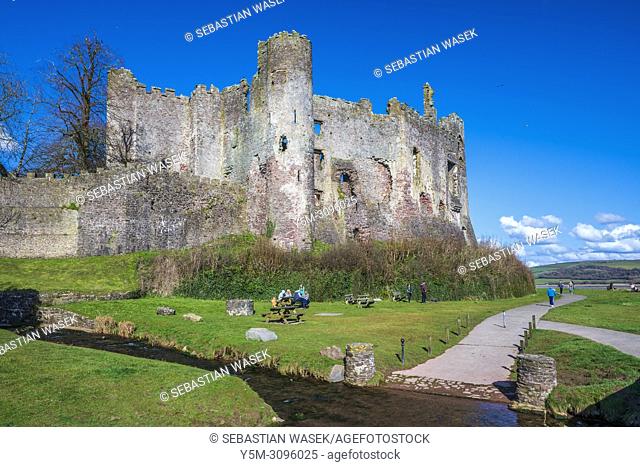 The castle and estuary River Taf at Laugharne, Carmarthenshire, Wales, United Kingdom, Europe
