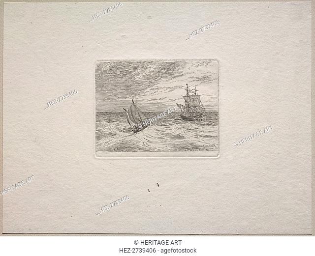 Rough Seas with a Two-master and Sailboat, 1838. Creator: Johann Christian Clausen Dahl (Norwegian, 1788-1857)