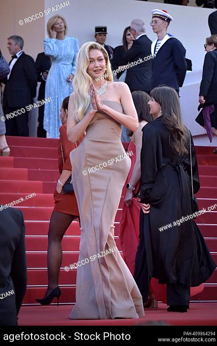 CANNES, FRANCE - MAY 21: Gigi Hadid attends the ""Firebrand (Le Jeu De La Reine)"" red carpet during the 76th annual Cannes film festival at Palais des...