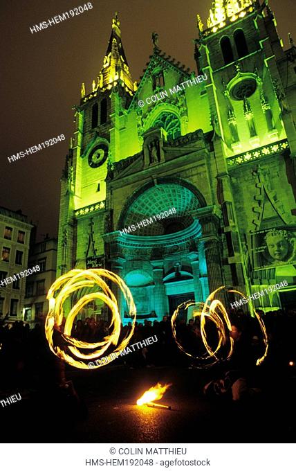 France, Rhone, Lyon, Fete des Lumieres Light festival, Decembre 8th, Saint Nizier church