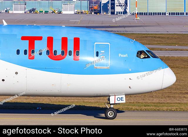 A TUI Boeing 787-8 Dreamliner aircraft with registration number OO-LOE at Stuttgart Airport (STR), Stuttgart, Germany, Europe