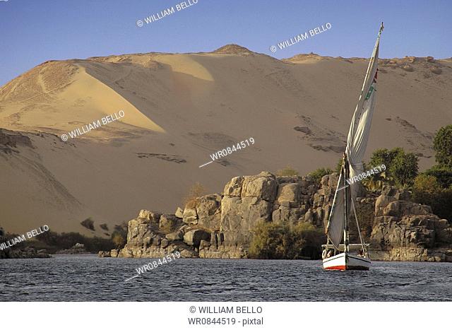 Faluca Sailing in the River Nile, Egypt, Cairo