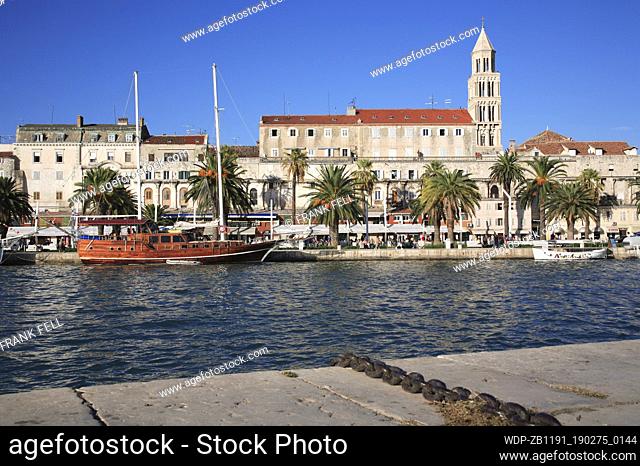 Croatia, Split, Diocletian's Palace, Cathedral Tower & Harbour