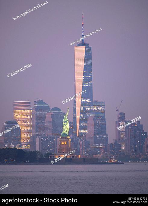 New York City Manhattan Skyline Ellis Island Statue of Liberty USA