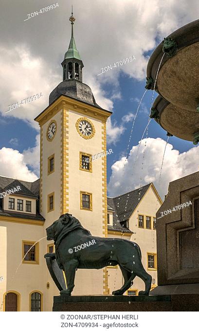 Old Town Freiberg - city hall with fountain figure