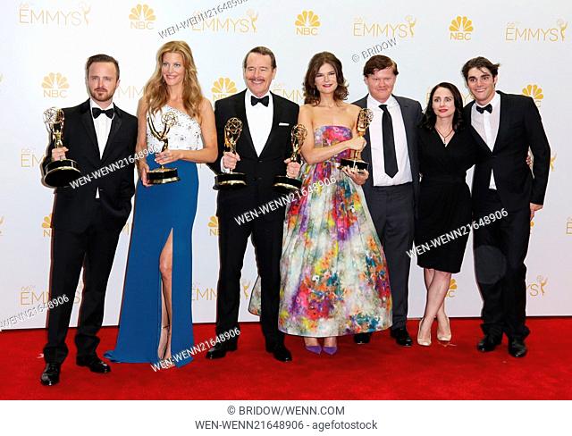 The 66th Primetime Emmy Awards at the Nokia Theatre - Pressroom Featuring: Aaron Paul, Anna Gunn, Bryan Cranston, Betsy Brandt Where: Los Angeles, California