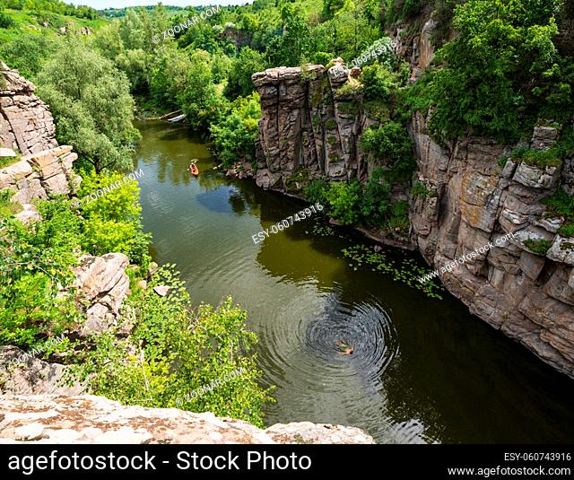 Buky Canyon summer landscape, Hirskyi Tikych river, Cherkasy Region, Ukraine. People unrecognizable