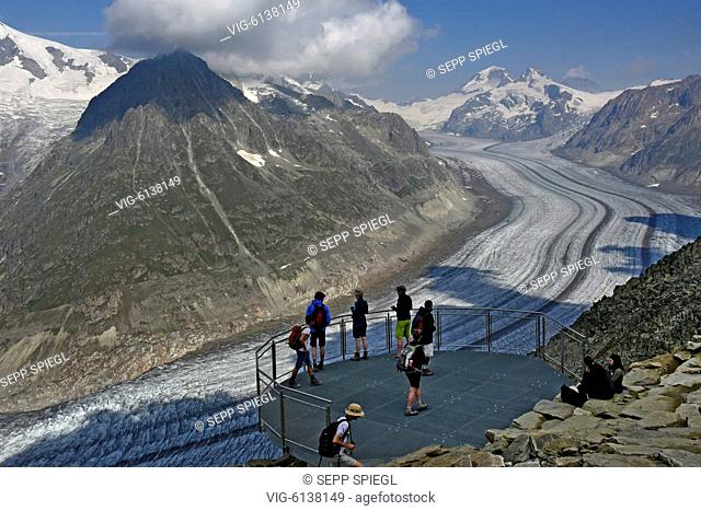 Schweiz, Wallis, 09.08.2018 Der Grosse Aletschgletscher ist der flaechenmaessig groesste und laengste Gletscher der Alpen
