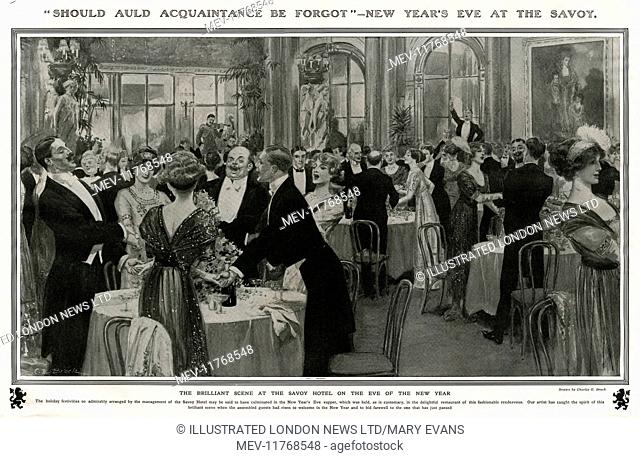 Smart society celebrate the New Year of 1912 in the restaurant of the Savoy Hotel, London