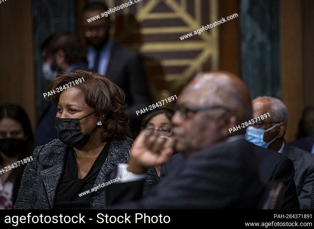 United States House Majority Whip James Clyburn (Democrat of South Carolina), right, introduced Julianna Michelle Childs, left