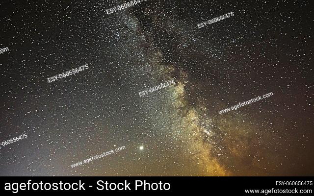 Night Starry Sky Milky Way Galaxy With Glowing Stars. Sky Stars Natural Background