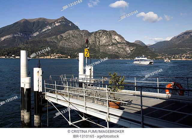 Ferryboat departure station for cars and tourists in Bellagio, Lake Como, Italy, Europe