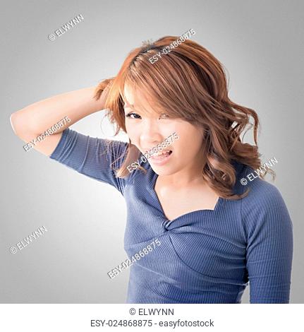 Asian woman face with expression, closeup portrait