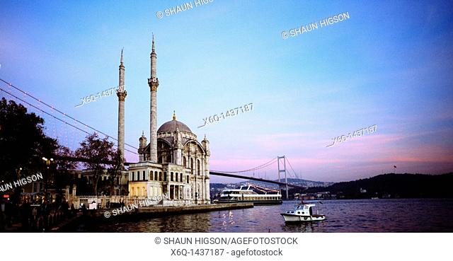 Ortakoy Mosque Buyuk Mecidiye Mosque at Ortakoy in Istanbul in Turkey in the MIddle East