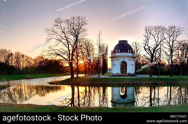 Romantic panoramic view at Sunset, early spring. Herrenhausen Gardens, Hannover, Germany