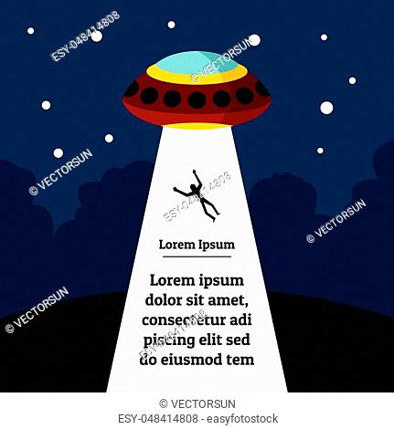 Flat cartoon vector illustration with ufo abduction on dark sky in the  town, Stock Vector, Vector And Low Budget Royalty Free Image. Pic.  ESY-048414808 | agefotostock