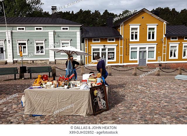 Finland, Southern Finland, Eastern Uusimaa, Porvoo, Market Square, Old Town Hall Square, Medieval Wooden Houses, Local Handicrafts Stall