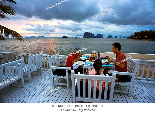 Restaurant on the beach in Anantara Si Kao Resort & Spa, south of Krabi, Thailand. Located on the soft white sands of Changlang Beach