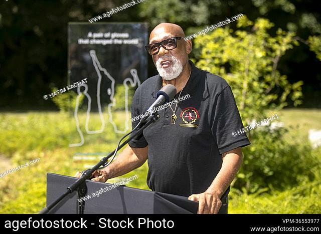 US' former athlete John Carlos pictured during a ceremony for the unveiling of a glass plate for two former US athletes in marge of tomorrow's Doctor honoris...