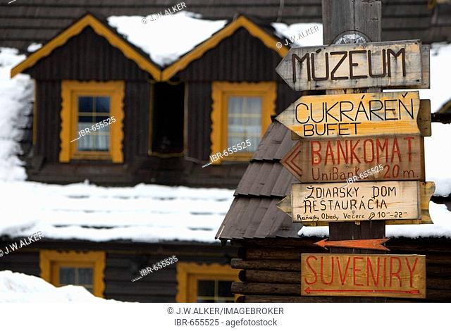 Traditionally painted houses in the village of Zdiar, High Tatra Mountains, Slovakia, Europe
