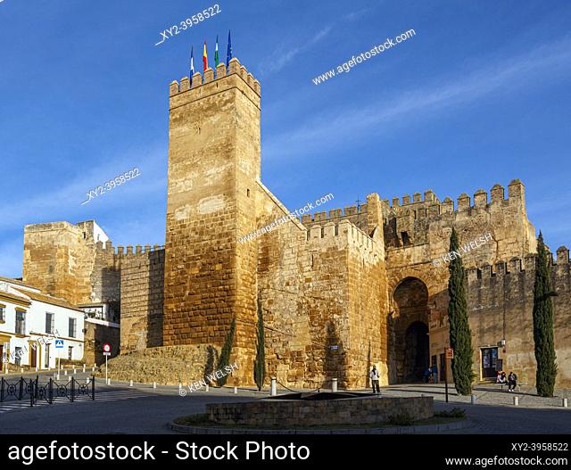 Carmona, Seville Province, Andalusia, southern Spain. Alcazar de la Puerta de Sevilla. The Seville Gate Citadel. Its origins date back to the Phoenicians