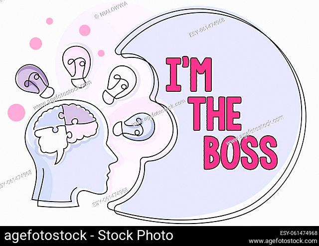 Conceptual display I M The Boss, Business overview Be the one that gives orders on a job or particular situation Man With Puzzled Brain Thinking New Ideas Shown...
