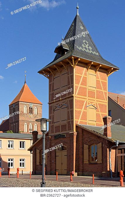 Church of St. Peter and St. Paul, tower of the fire brigade, Teterow, Mecklenburg Switzerland, Mecklenburg-Western Pomerania, Germany, Europe