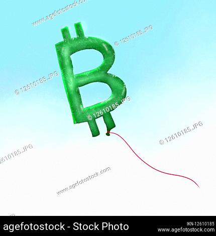 Bitcoin symbol balloon in sky