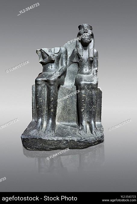 Ancient Egyptian statue of king Horemheb & his wife Mutnedjemet, granodiorite, New Kingdom, 18th Dynasty, (1319-1292 BC), Karnak, Temple of Amon