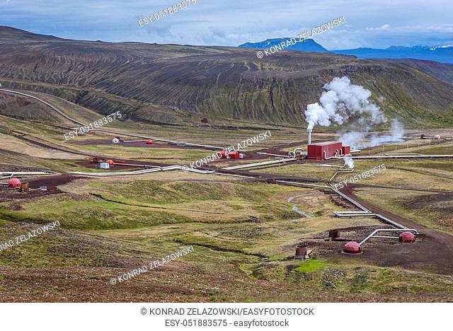Aerial view on Kroflustod - Krafla geothermal power plant close to the Krafla Volcano in Iceland