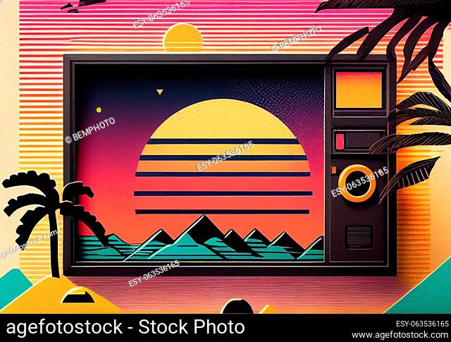Stylish vintage old bright 90s background AI generated image