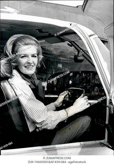 May 05, 1966 - Woman Pilot Makes Test Flight In Plane On Which She Plans World Flight: The racing and ferry pilot, Miss Sheila Scott