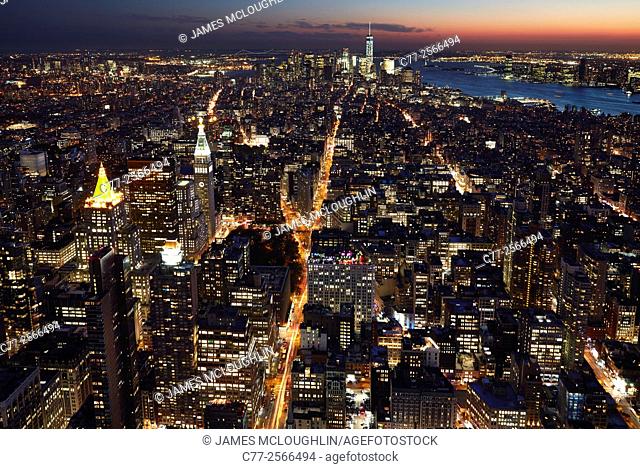New York City, Manhattan, Skyline, Skyscrapers, Down Town, night