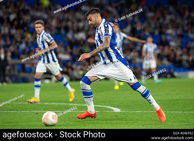 Diego Rico of Real Sociedad contols the ball during the UEFA Europa League Group E match between Real Sociedad and FC Sheriff Tiraspol at Reale Arena