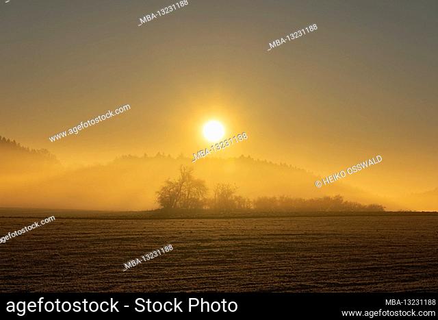 Sunrise, Swabian Alb, Baden-Wuerttemberg, Germany, Europe