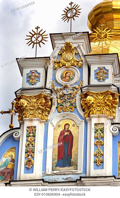 Saint Michael Monastery Cathedral Saint Barbara Painting Facade Kiev Ukraine. Saint Michael's is a functioning Greek Orthordox Monasatery in Kiev