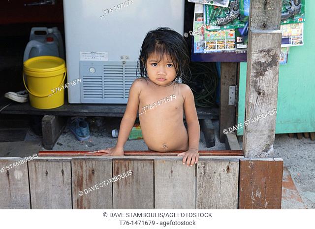 Sulu refugee girl portrait on Mabul Island, Borneo, Malaysia