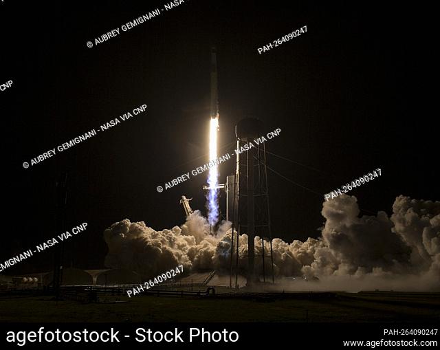 A SpaceX Falcon 9 rocket carrying the company's Crew Dragon spacecraft is launched on NASA’s SpaceX Crew-3 mission to the International Space Station with NASA...