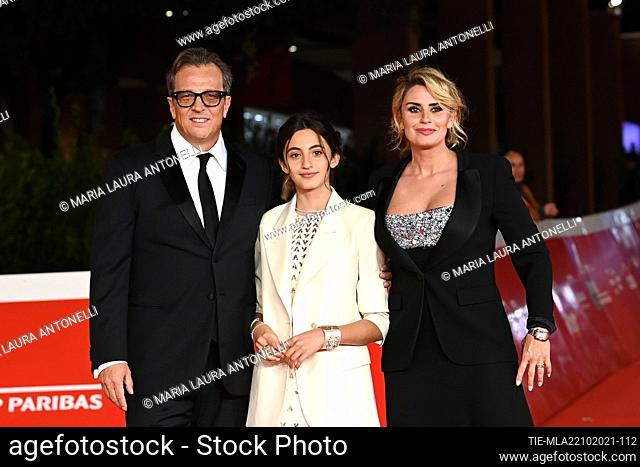 The director Gabriele Muccino with his daughter Penelope Muccino and his wife Angelica Russo during the rd carpet of film 'A casa tutti bene-La serie' at the...
