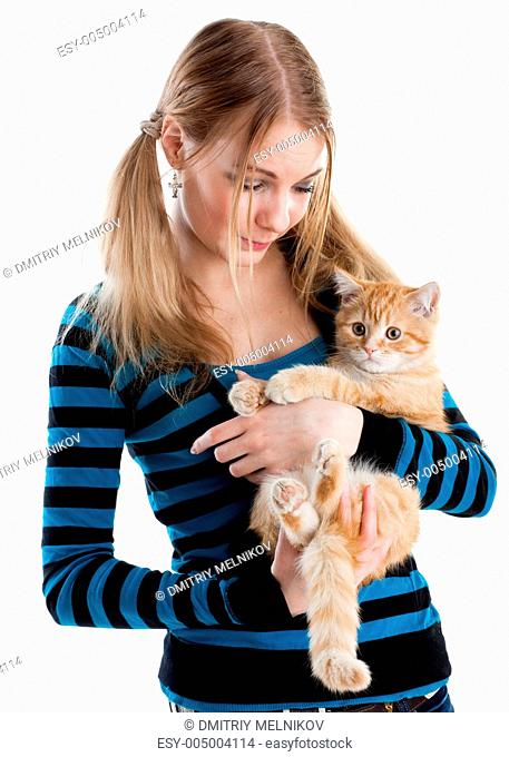 Young woman with a kitten