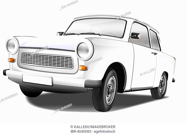 Trabant 601, DDR car, white vintage car, illustration