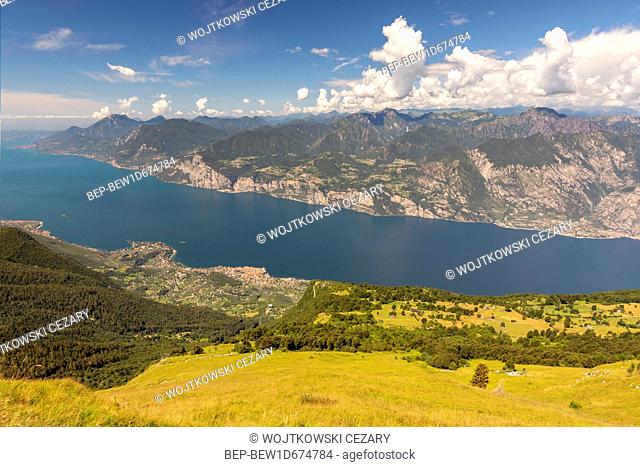 View from Monte Baldo on lake Garda, Malcesine, Lombardy, Italy