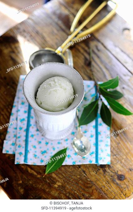 Vanilla ice cream with bay leaves