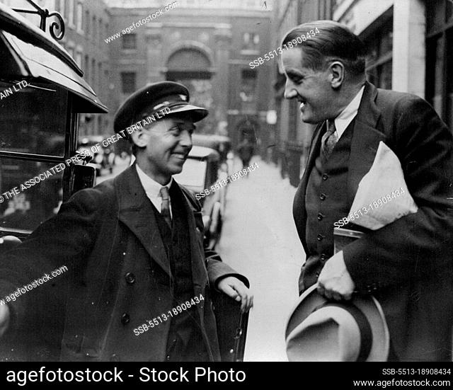 ***** - Hitler's Friend - In London: Dr. Hanfstaengl chatting with a London taxi-driver after leaving his London hotel today.Dr